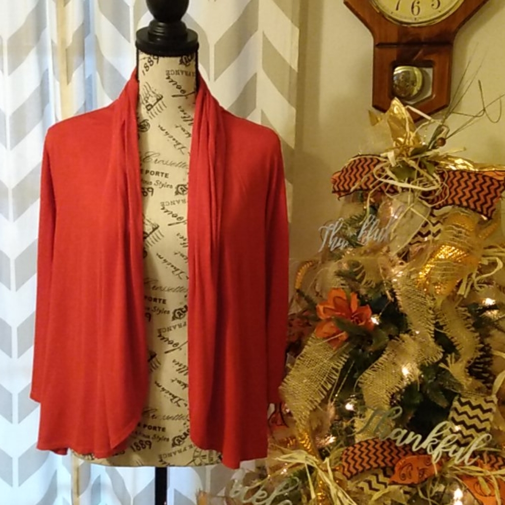 Casa Lee Waterfall Front Red Cardigan Sz M